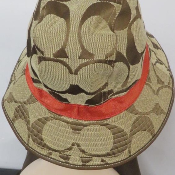 Coach AUTHENTICATED Signature Monogram Bucket Hat Khaki Orange SZ M/L